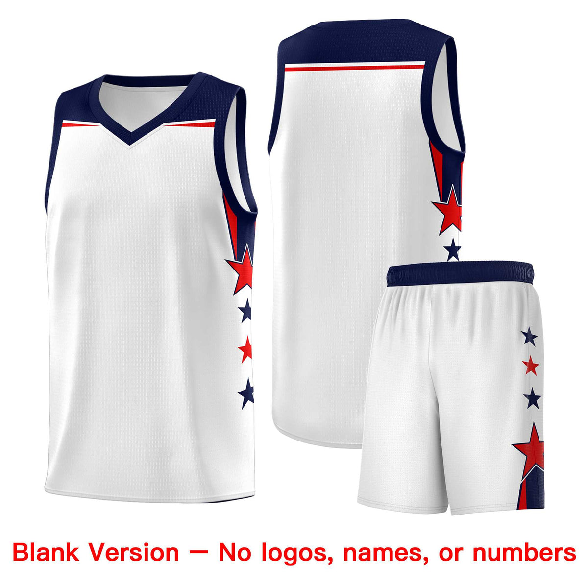 Custom Youth Basketball Uniform White Navy Two Tone Side Star Color Block Team Jersey