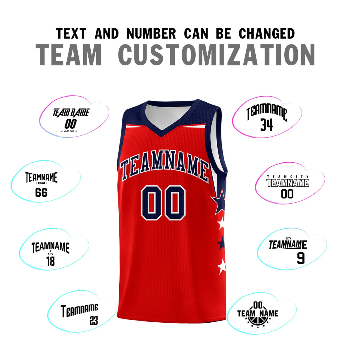 Custom Youth Basketball Uniform Red Navy Two Tone Side Star Personalized Team Jersey