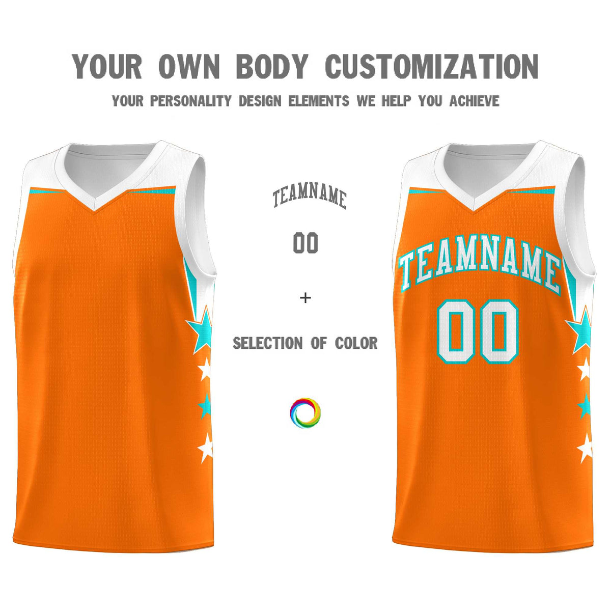 Custom Youth Basketball Uniform Orange White Two Tone Side Star Add Name Number &amp; Logo