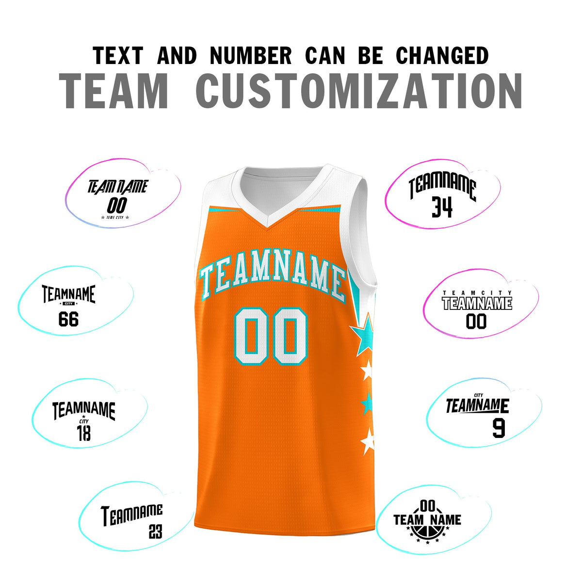 Custom Youth Basketball Uniform Orange White Two Tone Side Star Add Name Number &amp; Logo