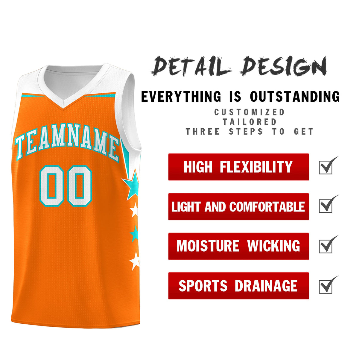 Custom Youth Basketball Uniform Orange White Two Tone Side Star Add Name Number &amp; Logo