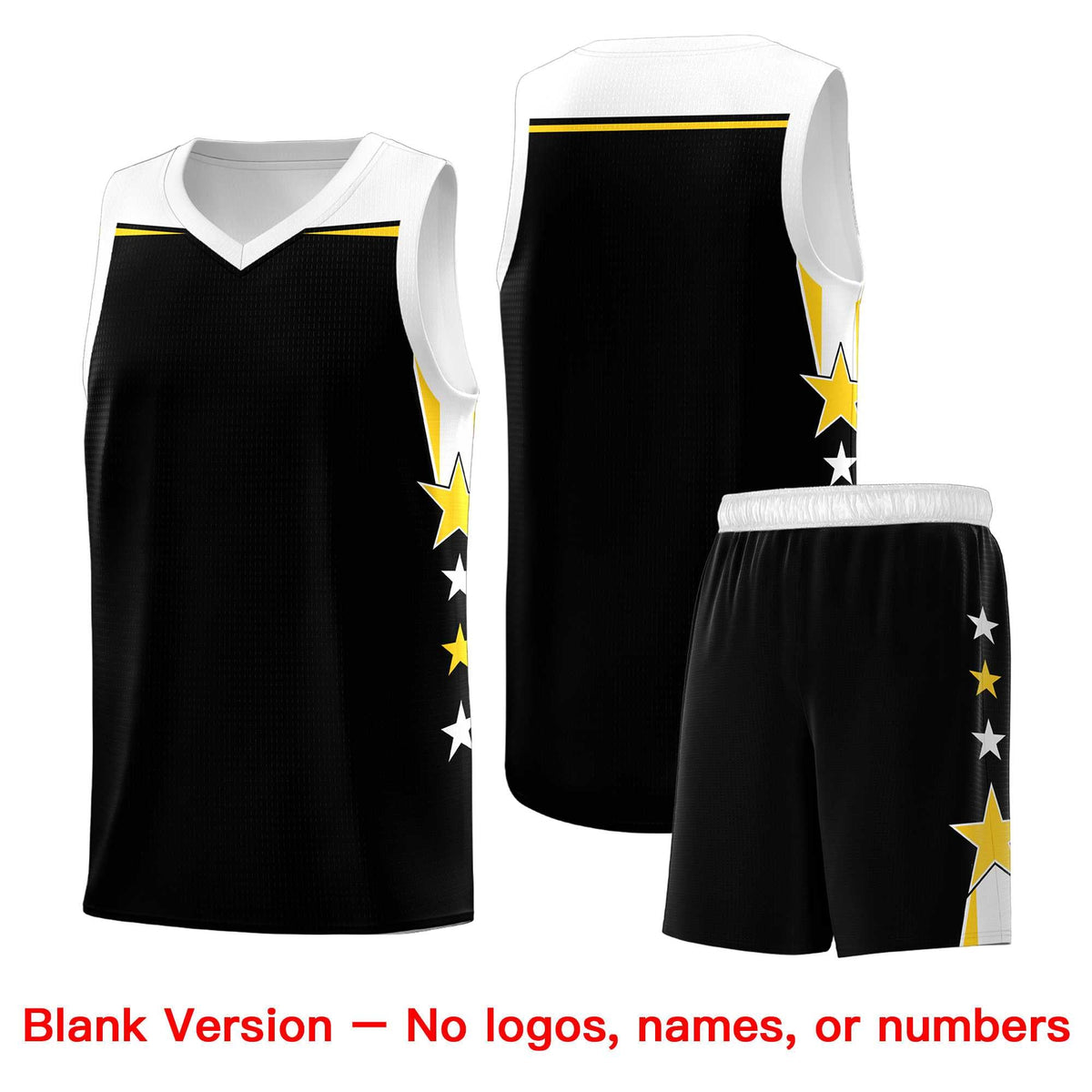 Custom Youth Basketball Uniform Black White Two Tone Side Star Add Name Number &amp; Logo