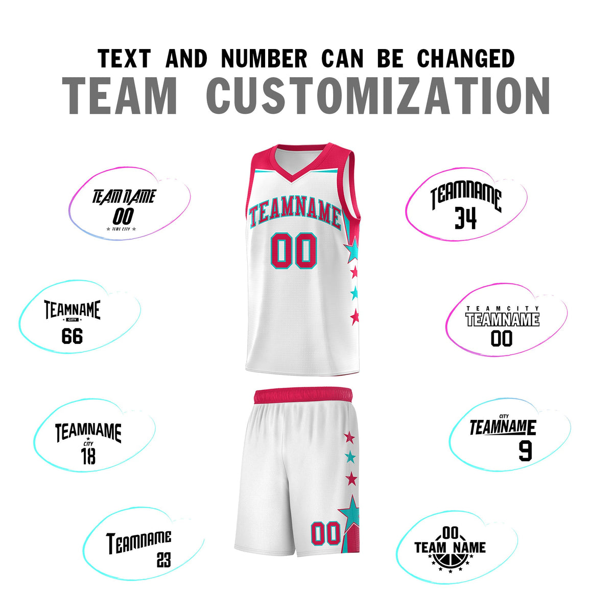Custom Youth Basketball Uniform White Red Two Tone Side Star Color Block Team Jersey