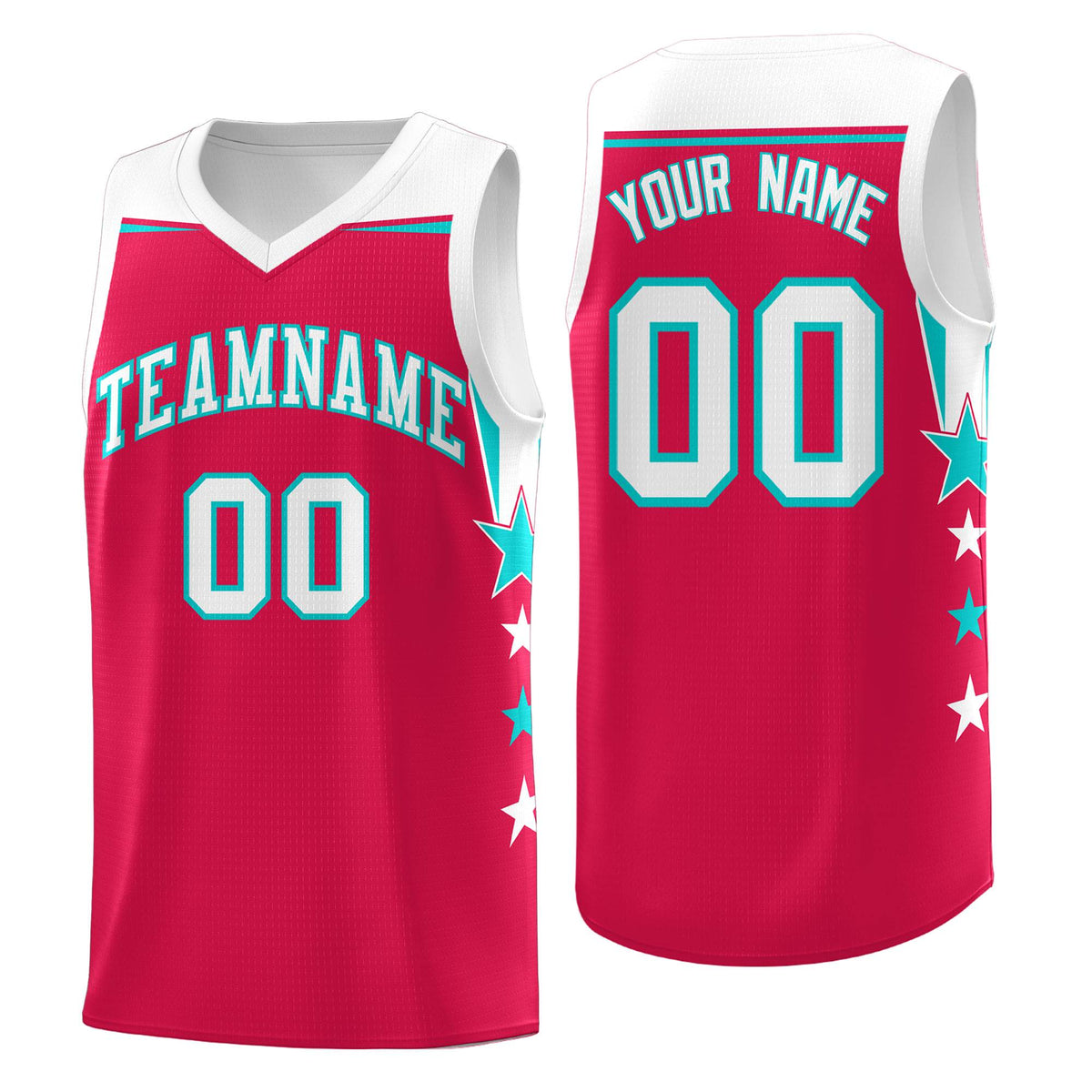 Custom Youth Basketball Uniform Red White Two Tone Side Star Add Name Number &amp; Logo