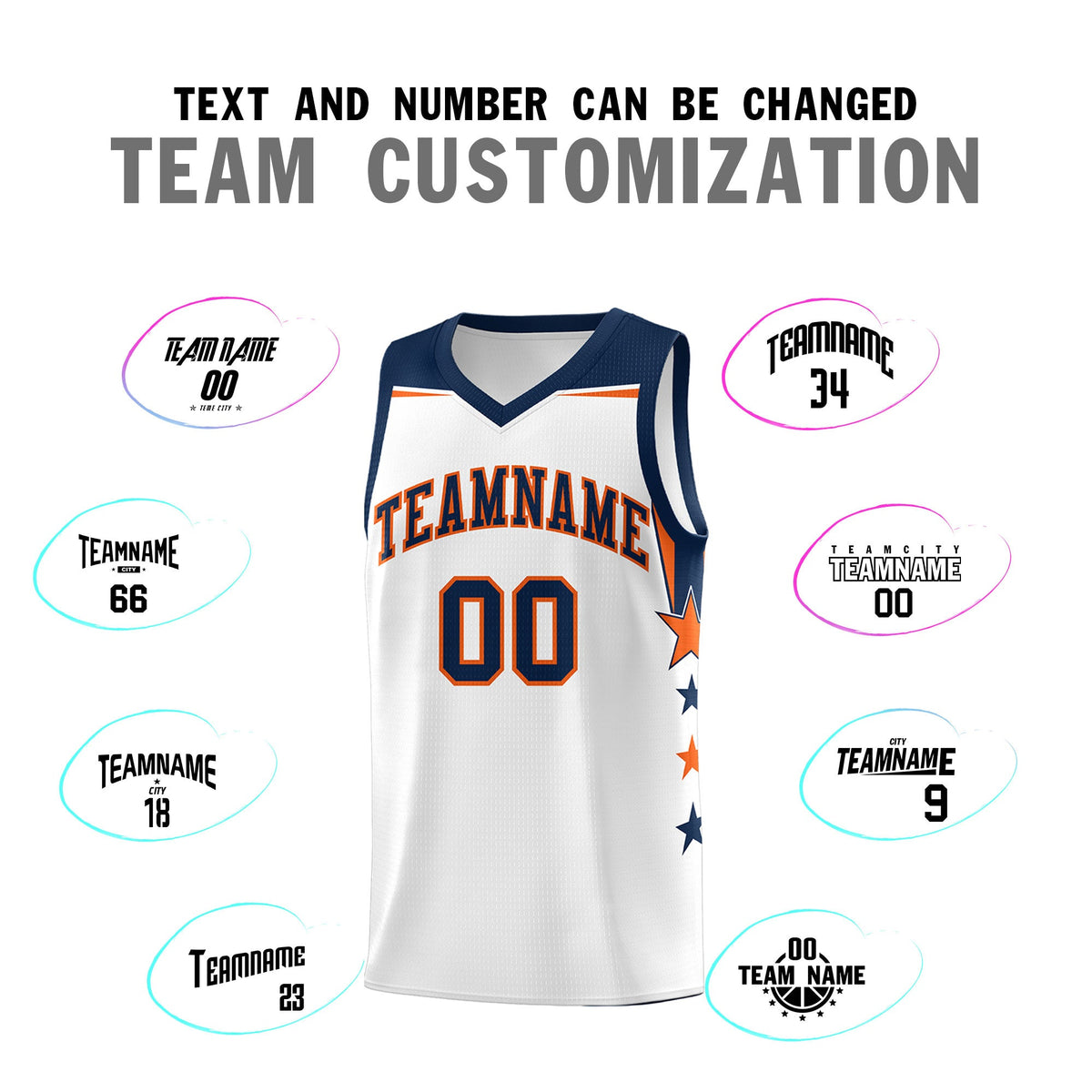 Custom Youth Basketball Uniform White Navy Two Tone Side Star Color Block Team Jersey