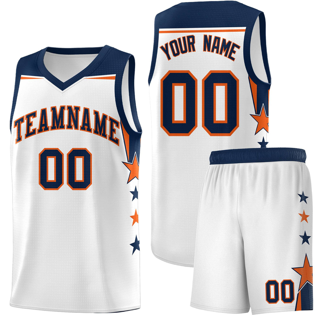 Custom Youth Basketball Uniform White Navy Two Tone Side Star Color Block Team Jersey