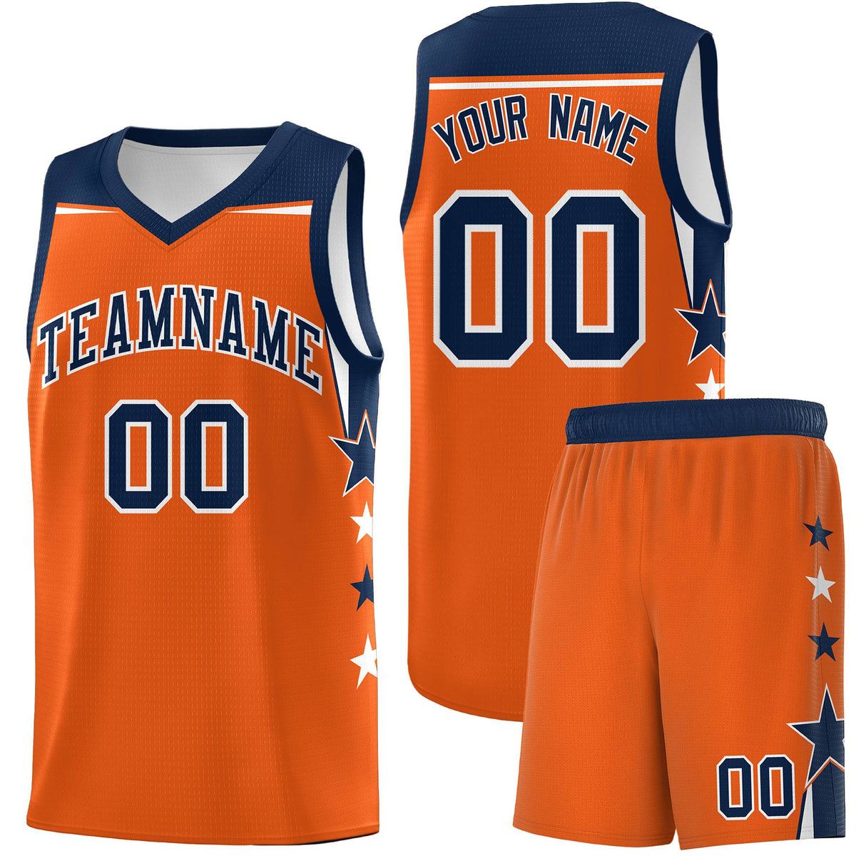Custom Youth Basketball Uniform Orange Navy Two Tone Side Star Personalized Team Jersey