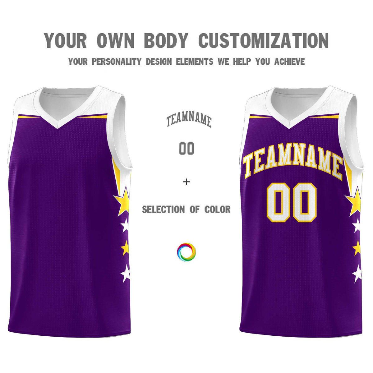 Custom Youth Basketball Uniform Purple White Two Tone Side Star Add Name Number &amp; Logo