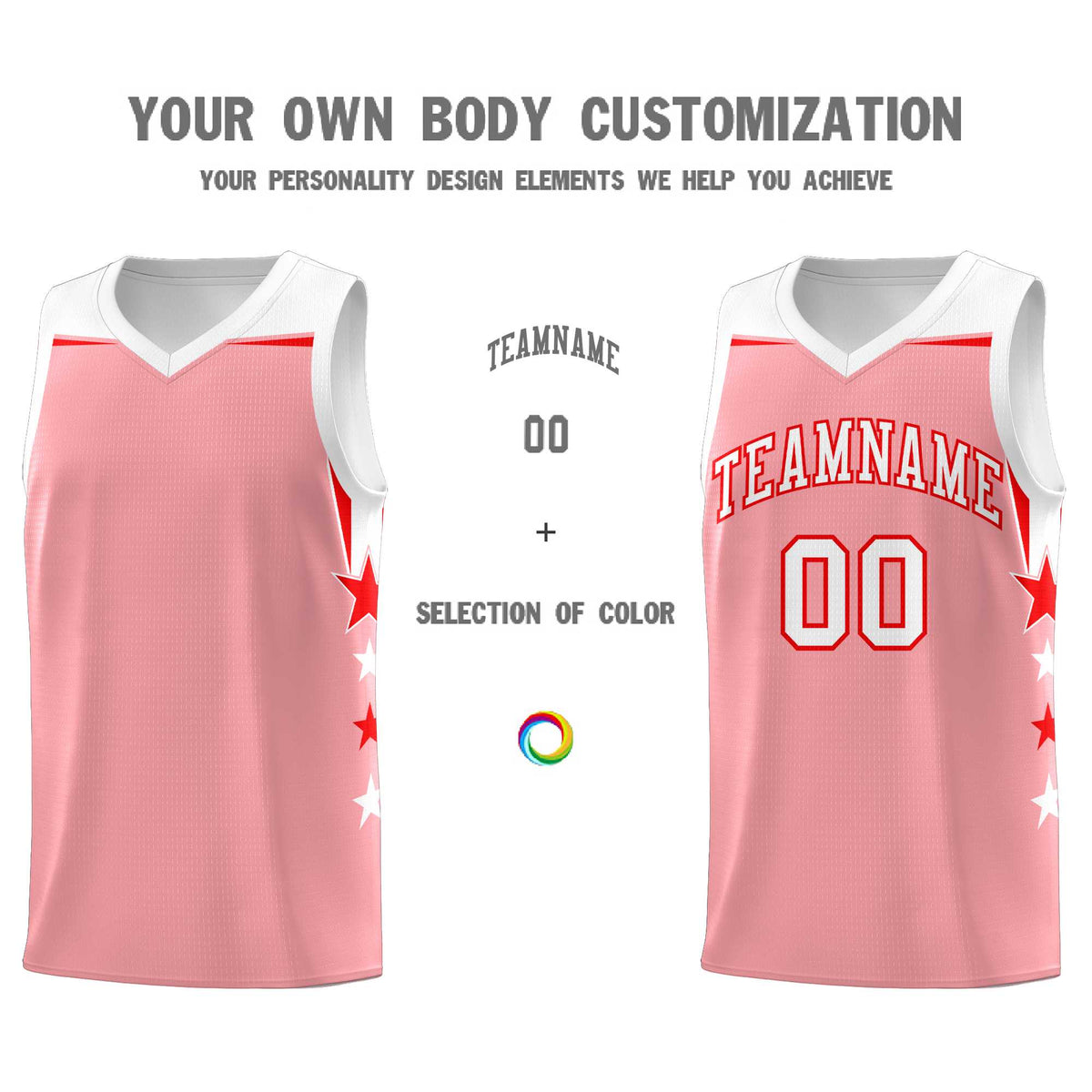 Custom Youth Basketball Uniform Light Pink White Two Tone Side Star Add Name Number & Logo