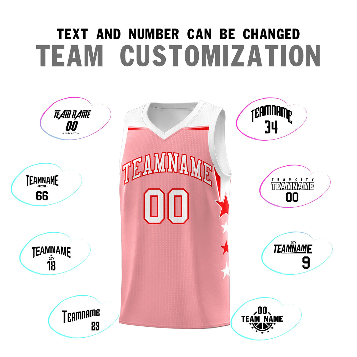 Custom Youth Basketball Uniform Light Pink White Two Tone Side Star Add Name Number & Logo