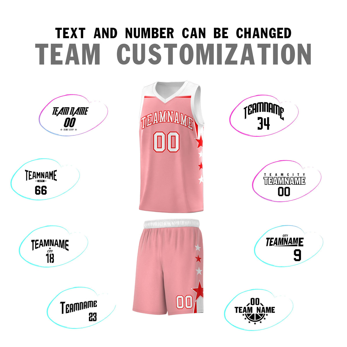 Custom Youth Basketball Uniform Light Pink White Two Tone Side Star Add Name Number & Logo