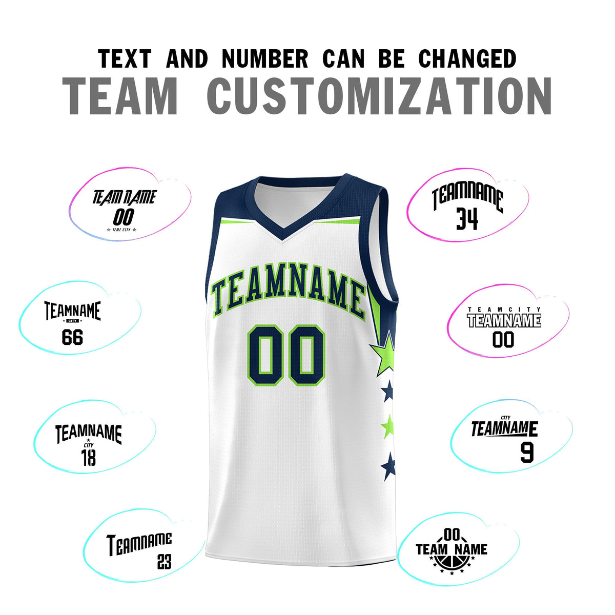 Custom Youth Basketball Uniform White Navy Two Tone Side Star Color Block Team Jersey