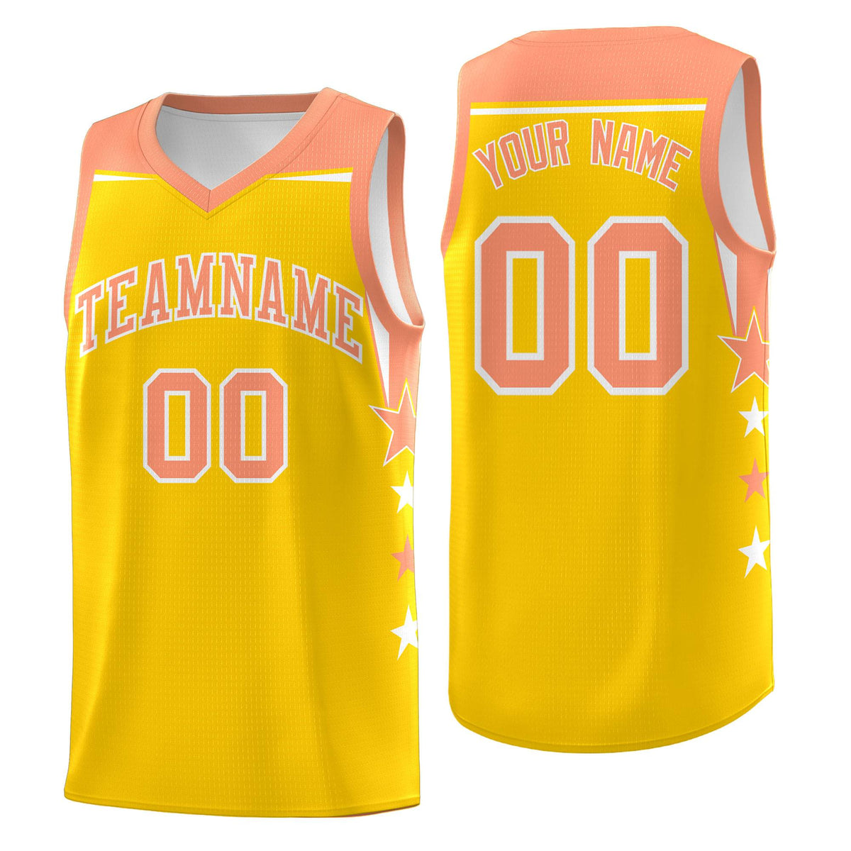 Custom Youth Basketball Uniform Gold Light Orange Two Tone Side Star Color Block Team Jersey