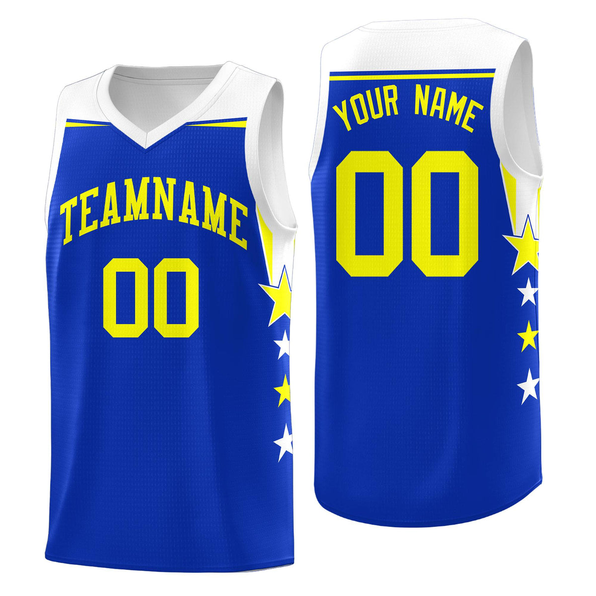 Custom Youth Basketball Uniform Royal White Two Tone Side Star Personalized Team Jersey