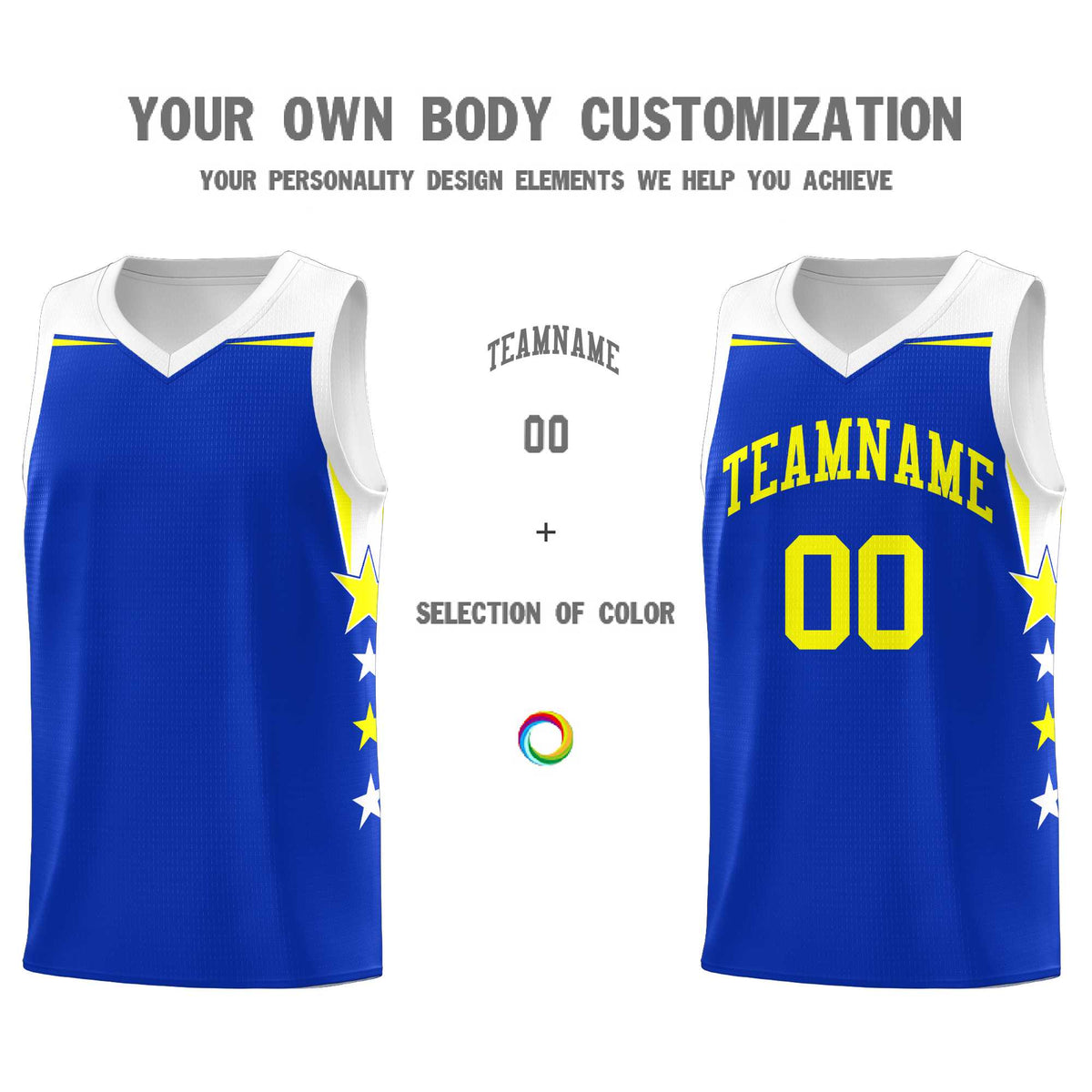 Custom Youth Basketball Uniform Royal White Two Tone Side Star Personalized Team Jersey