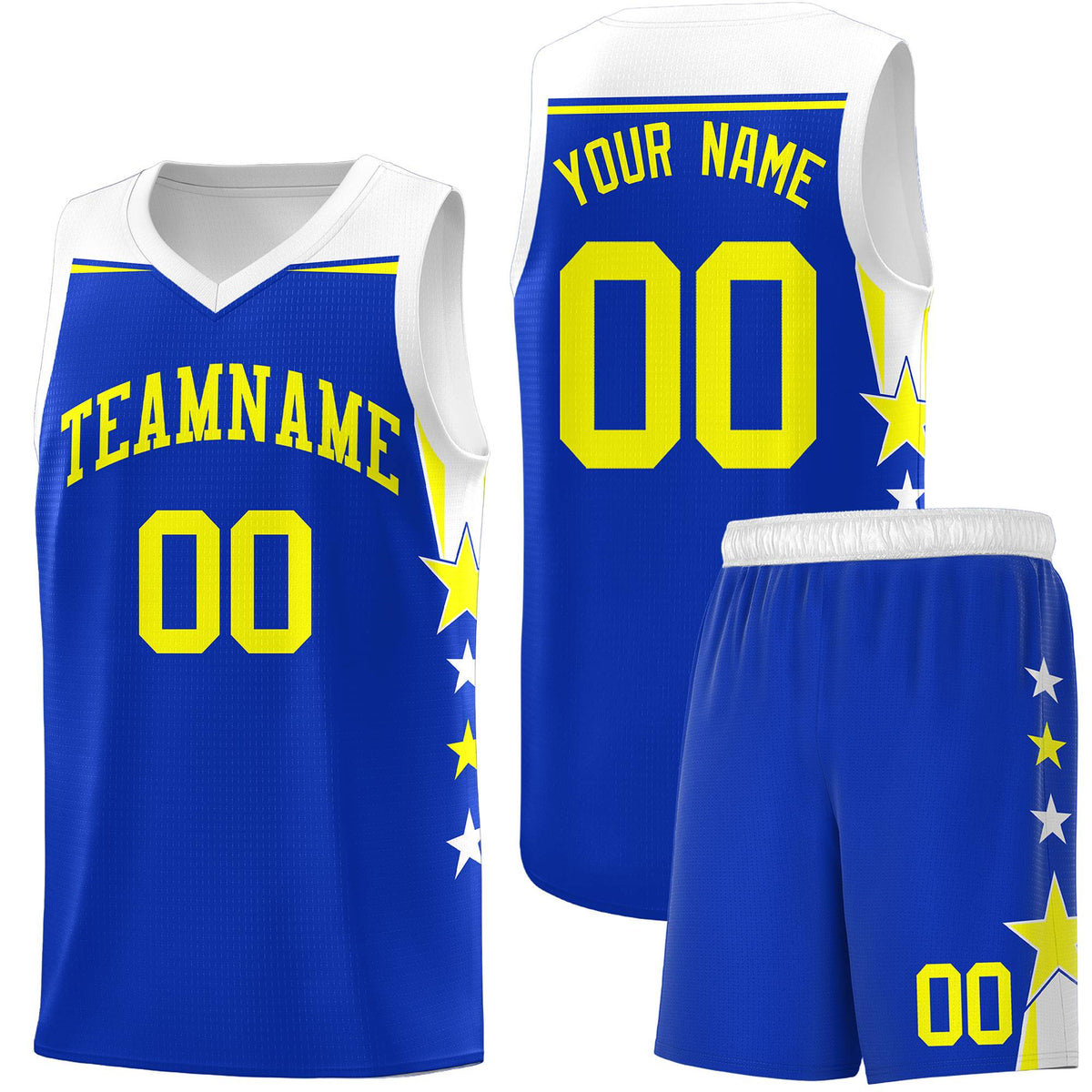 Custom Youth Basketball Uniform Royal White Two Tone Side Star Personalized Team Jersey