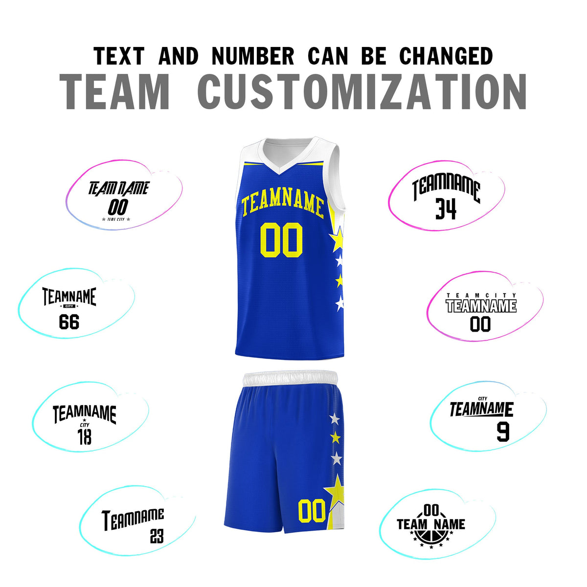 Custom Youth Basketball Uniform Royal White Two Tone Side Star Personalized Team Jersey