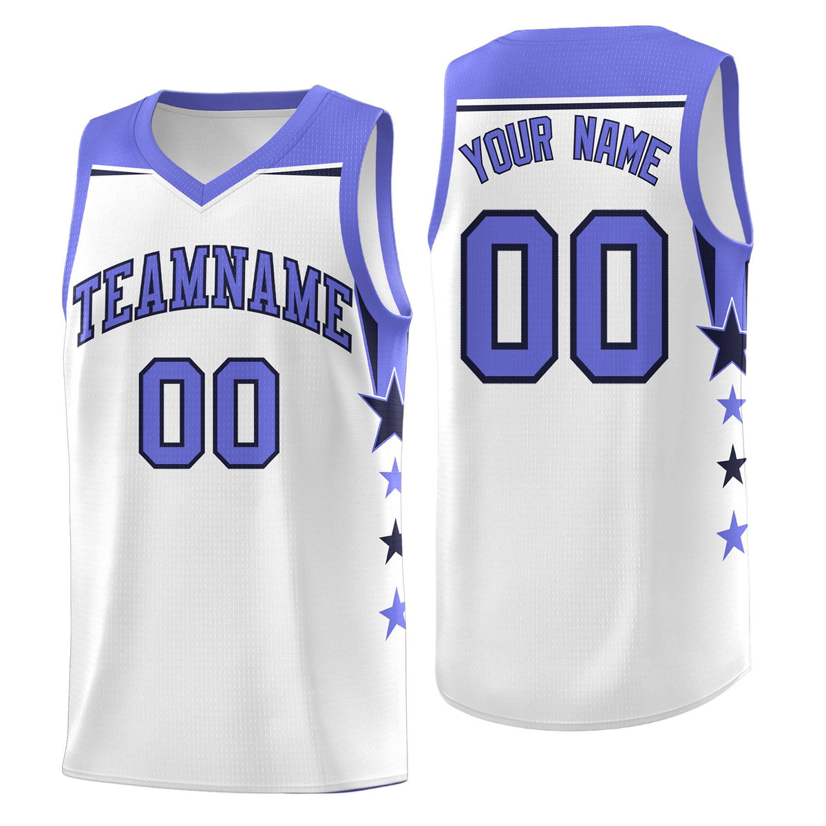 Custom Youth Basketball Uniform White Purple Two Tone Side Star Add Name Number &amp; Logo