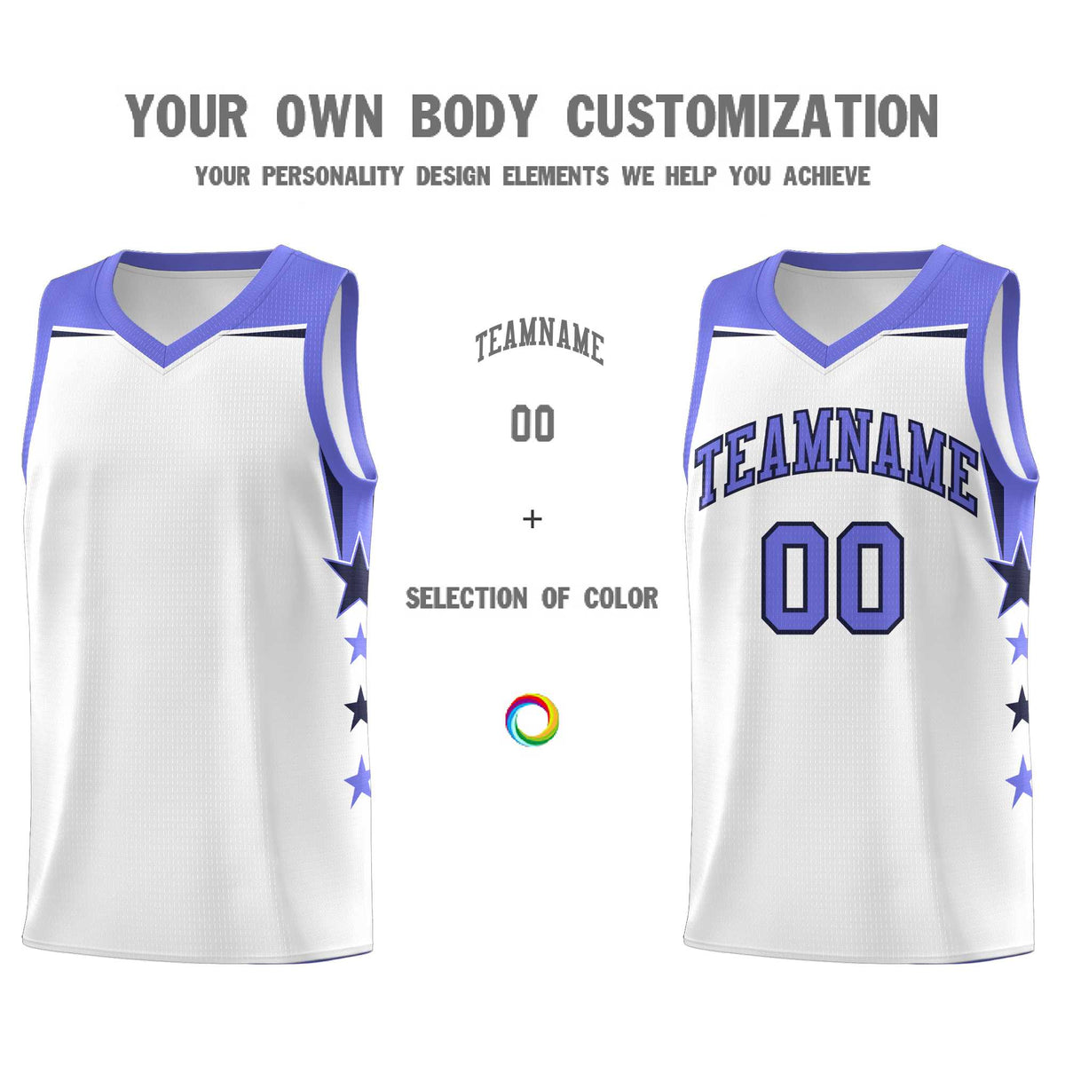Custom Youth Basketball Uniform White Purple Two Tone Side Star Add Name Number &amp; Logo