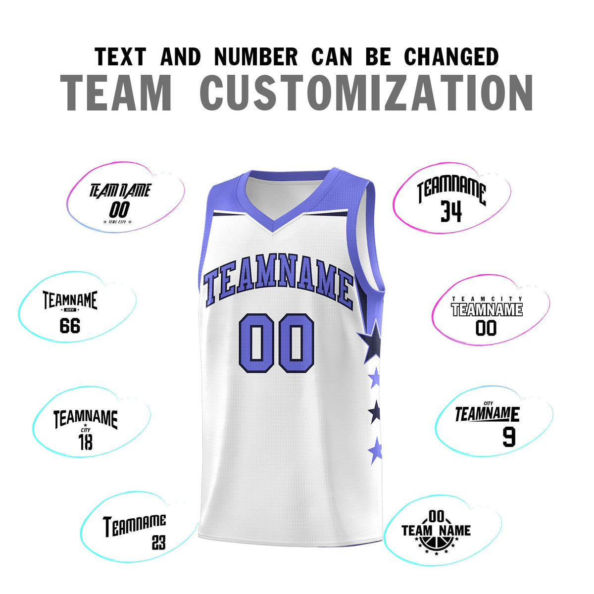 Custom Youth Basketball Uniform White Purple Two Tone Side Star Add Name Number &amp; Logo