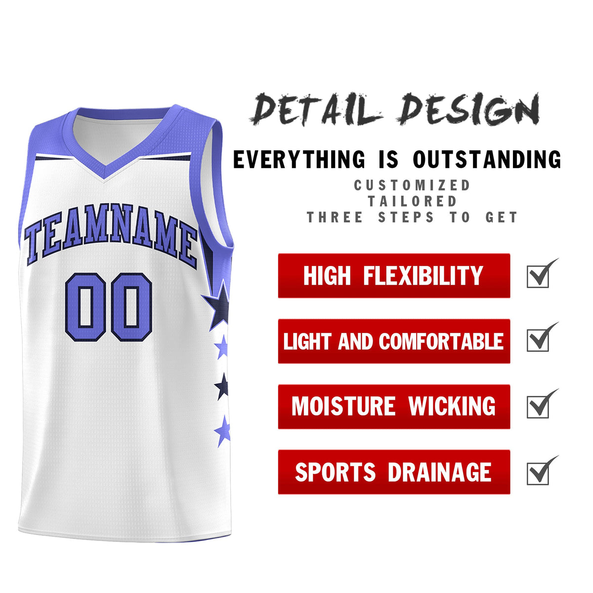 Custom Youth Basketball Uniform White Purple Two Tone Side Star Add Name Number &amp; Logo
