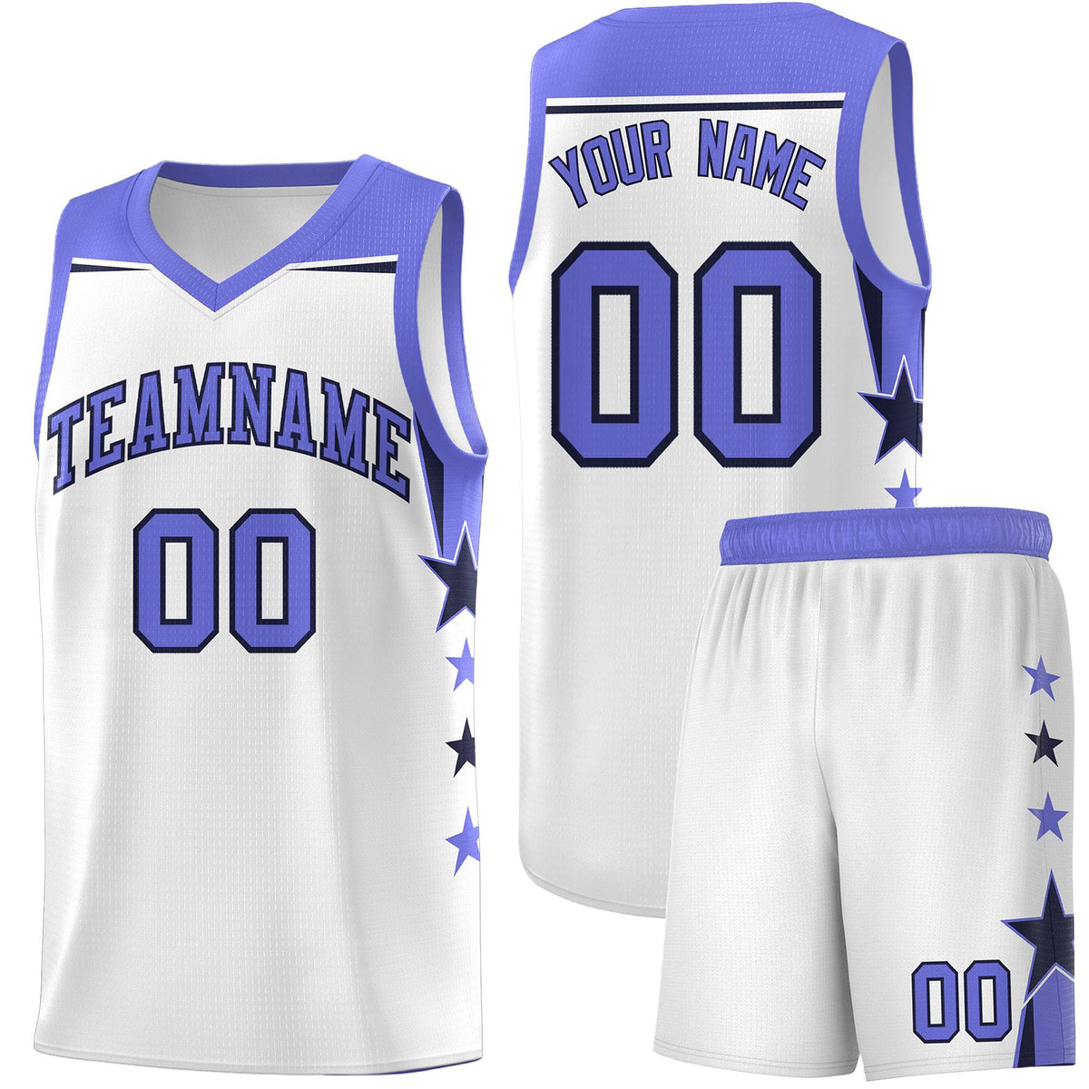 Custom Youth Basketball Uniform White Purple Two Tone Side Star Add Name Number &amp; Logo