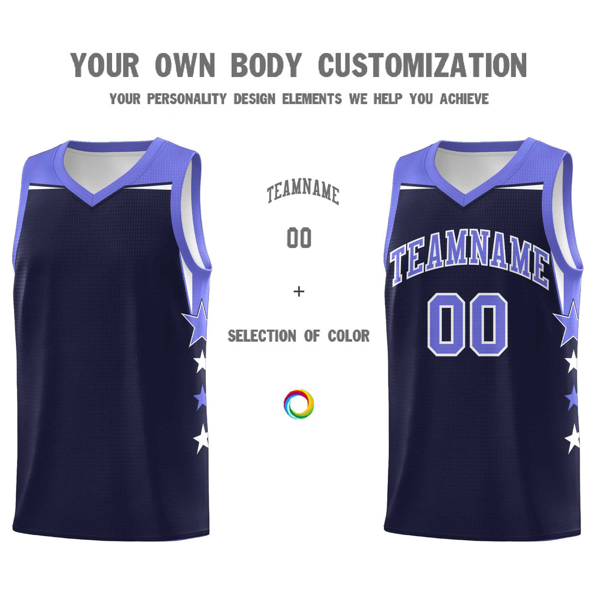 Custom Youth Basketball Uniform Navy Purple Two Tone Side Star Color Block Team Jersey