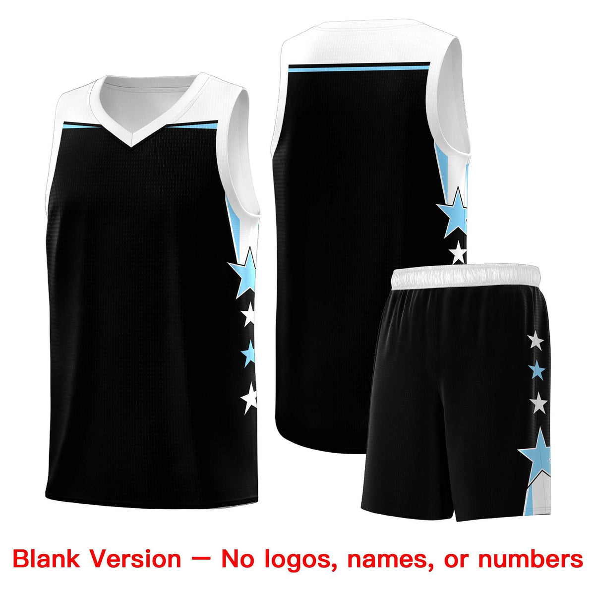 Custom Youth Basketball Uniform Black Light Blue Two Tone Side Star Personalized Team Jersey