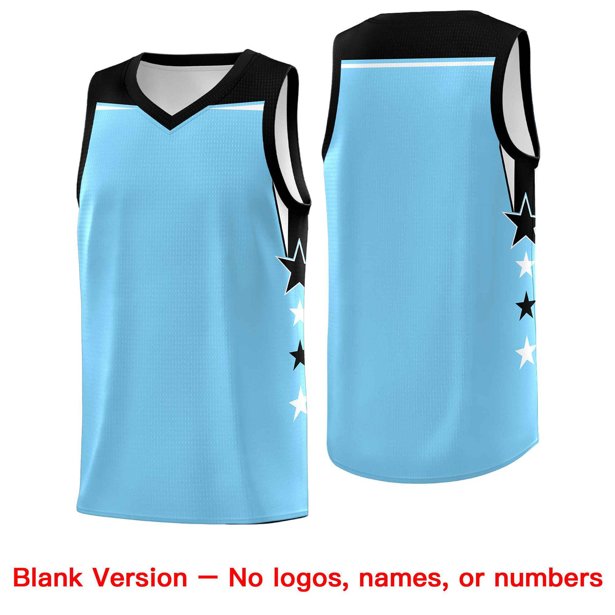 Custom Youth Basketball Uniform Light Blue Black Two Tone Side Star Color Block Team Jersey