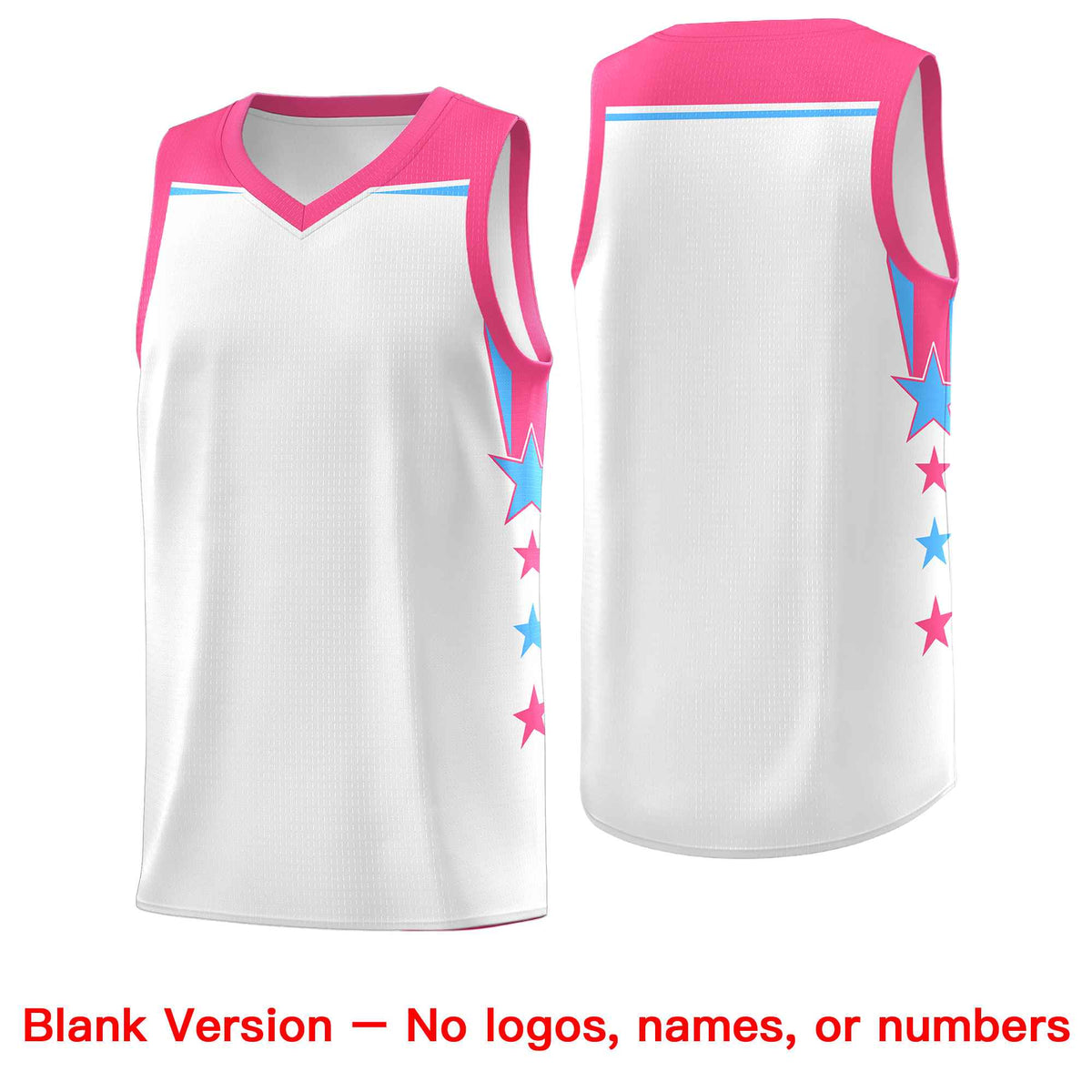 Custom Youth Basketball Uniform White Pink Two Tone Side Star Add Name Number &amp; Logo