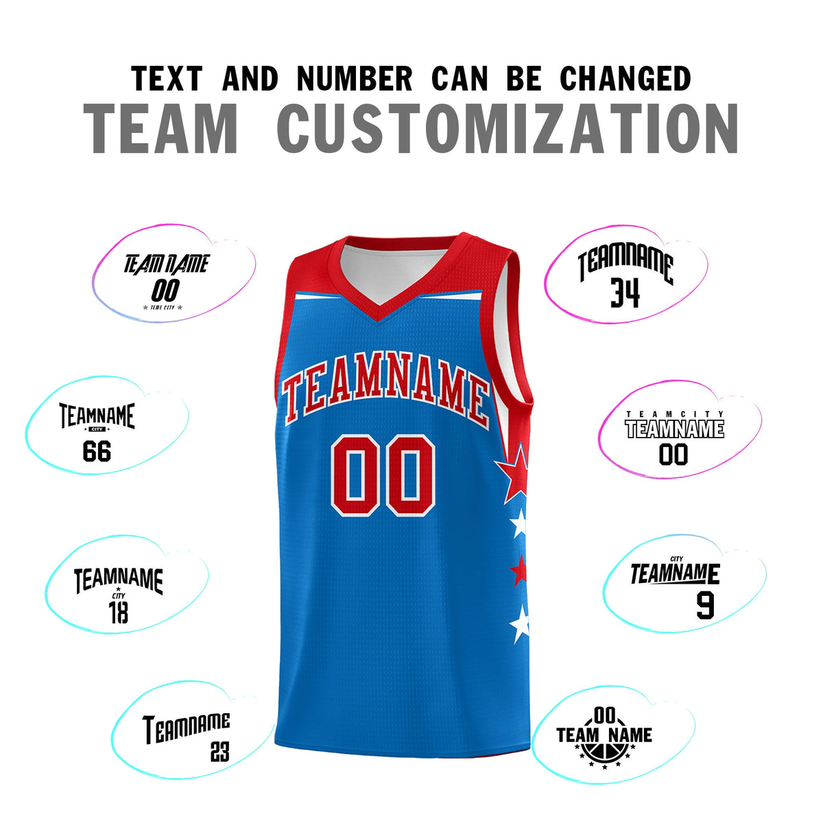 Custom Youth Basketball Uniform Royal Red Two Tone Side Star Color Block Team Jersey