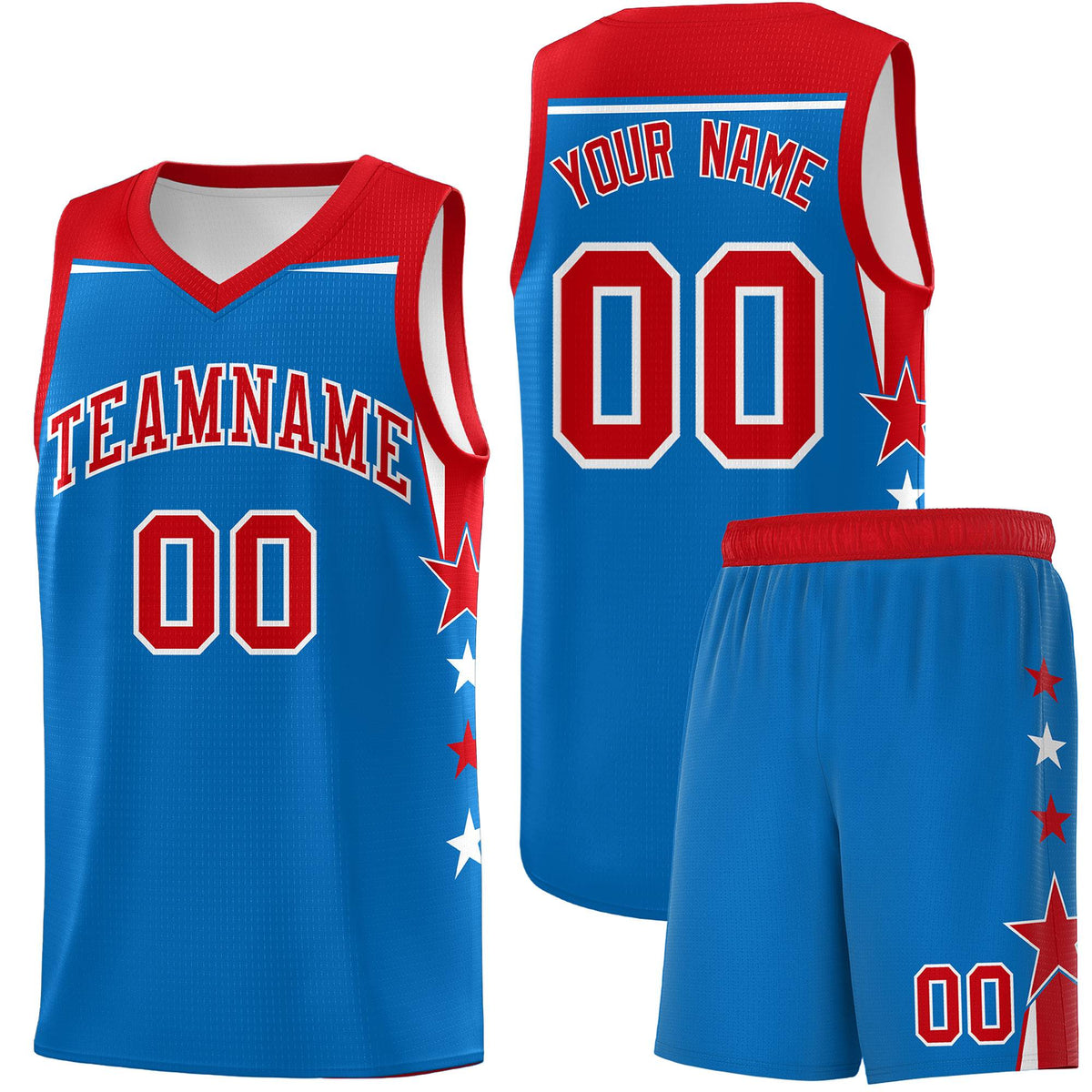 Custom Youth Basketball Uniform Royal Red Two Tone Side Star Color Block Team Jersey