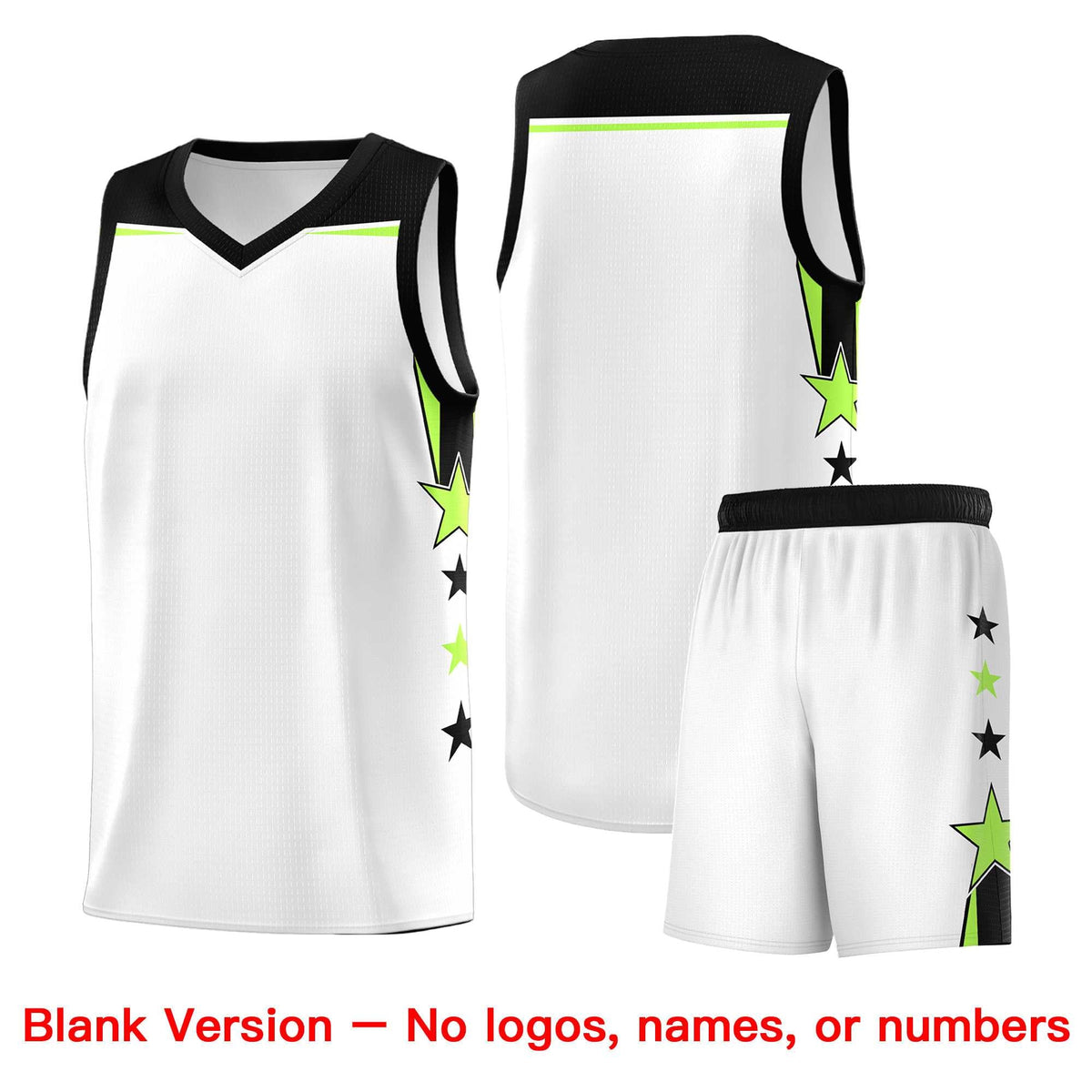 Custom Youth Basketball Uniform White Black Two Tone Side Star Add Name Number &amp; Logo
