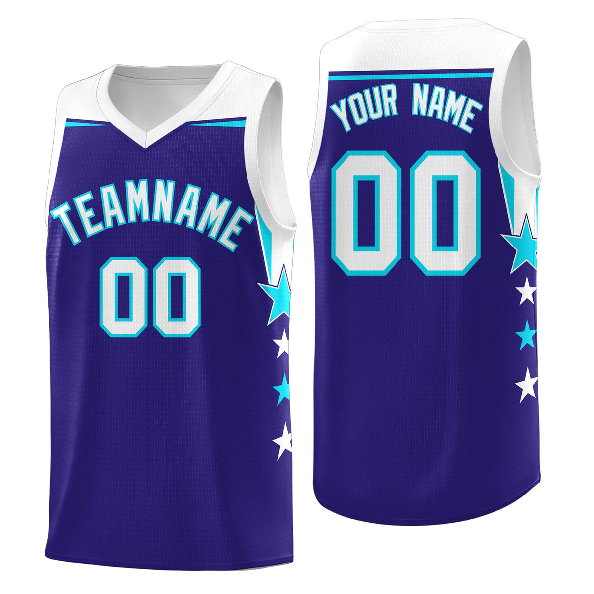 Custom Youth Basketball Uniform Royal White Two Tone Side Star Add Name Number &amp; Logo