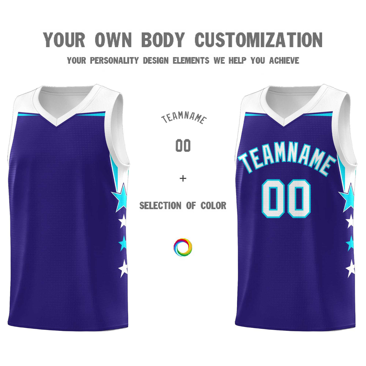 Custom Youth Basketball Uniform Royal White Two Tone Side Star Add Name Number &amp; Logo