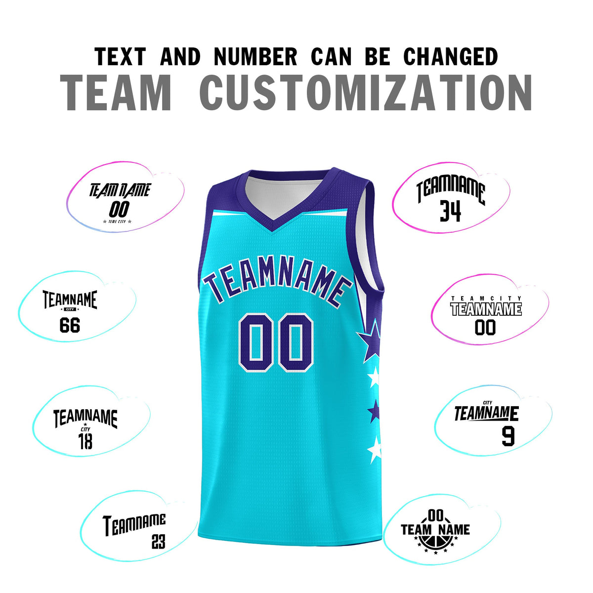 Custom Youth Basketball Uniform Sky Blue Royal Two Tone Side Star Personalized Team Jersey
