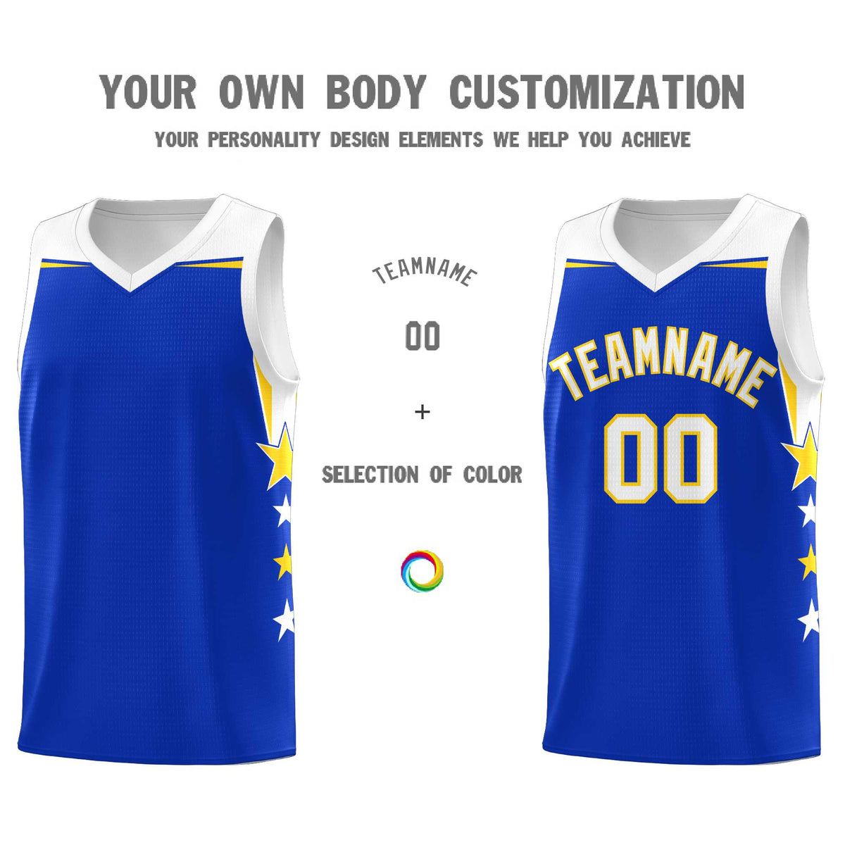 Custom Youth Basketball Uniform Royal White Two Tone Side Star Add Name Number &amp; Logo