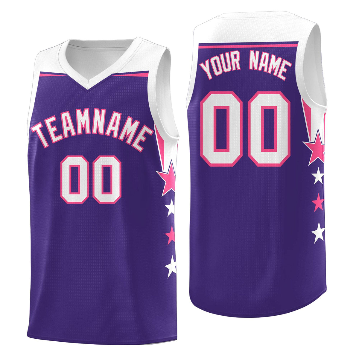 Custom Youth Basketball Uniform Purple White Two Tone Side Star Personalized Team Jersey