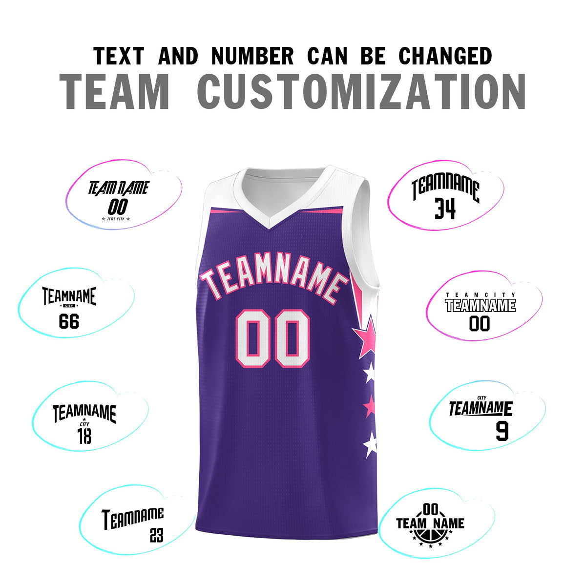 Custom Youth Basketball Uniform Purple White Two Tone Side Star Personalized Team Jersey