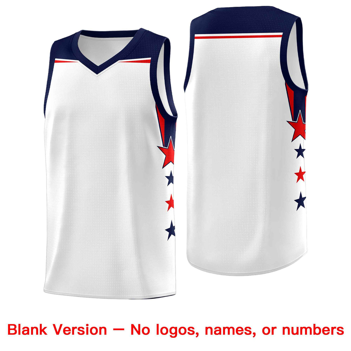 Custom Youth Basketball Uniform White Navy Two Tone Side Star Color Block Team Jersey