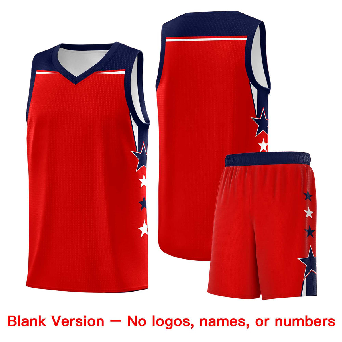 Custom Youth Basketball Uniform Red Navy Two Tone Side Star Personalized Team Jersey