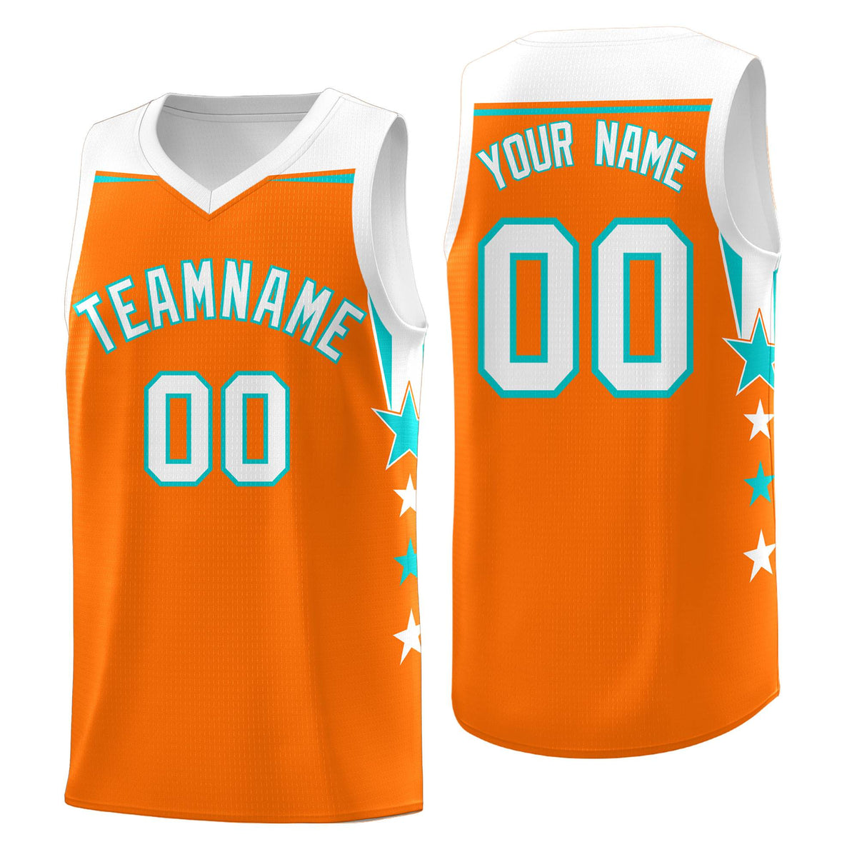 Custom Youth Basketball Uniform Orange White Two Tone Side Star Add Name Number &amp; Logo