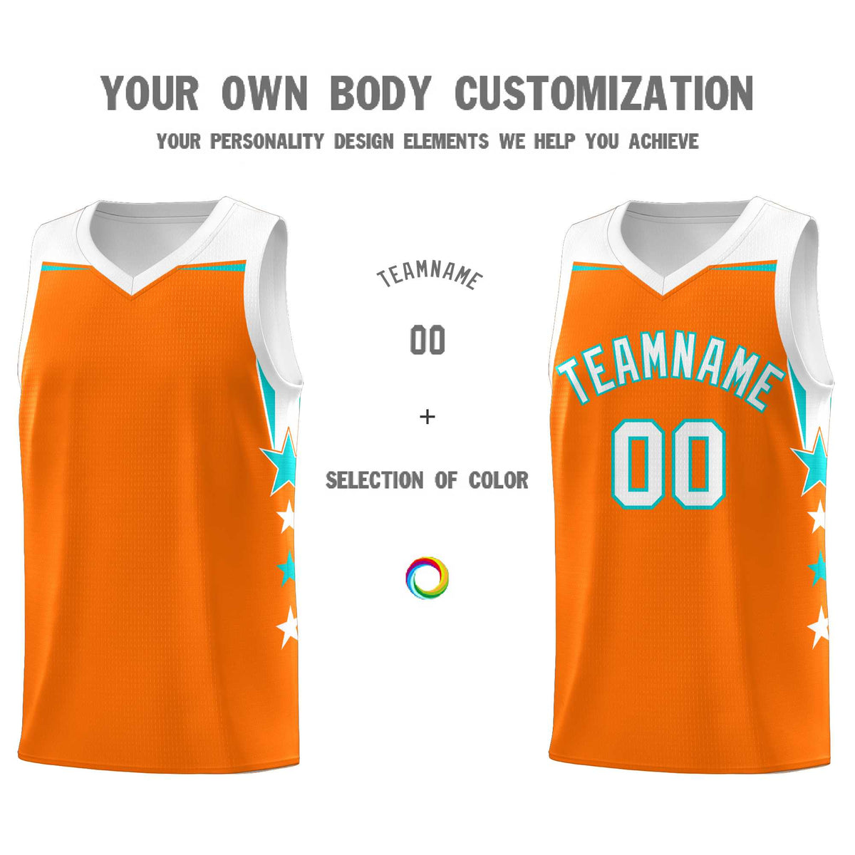 Custom Youth Basketball Uniform Orange White Two Tone Side Star Add Name Number &amp; Logo