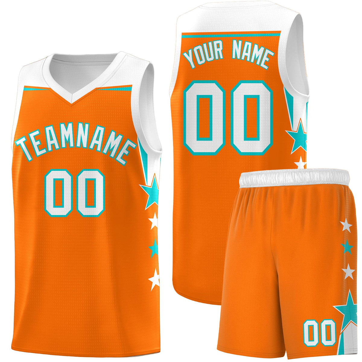 Custom Youth Basketball Uniform Orange White Two Tone Side Star Add Name Number &amp; Logo