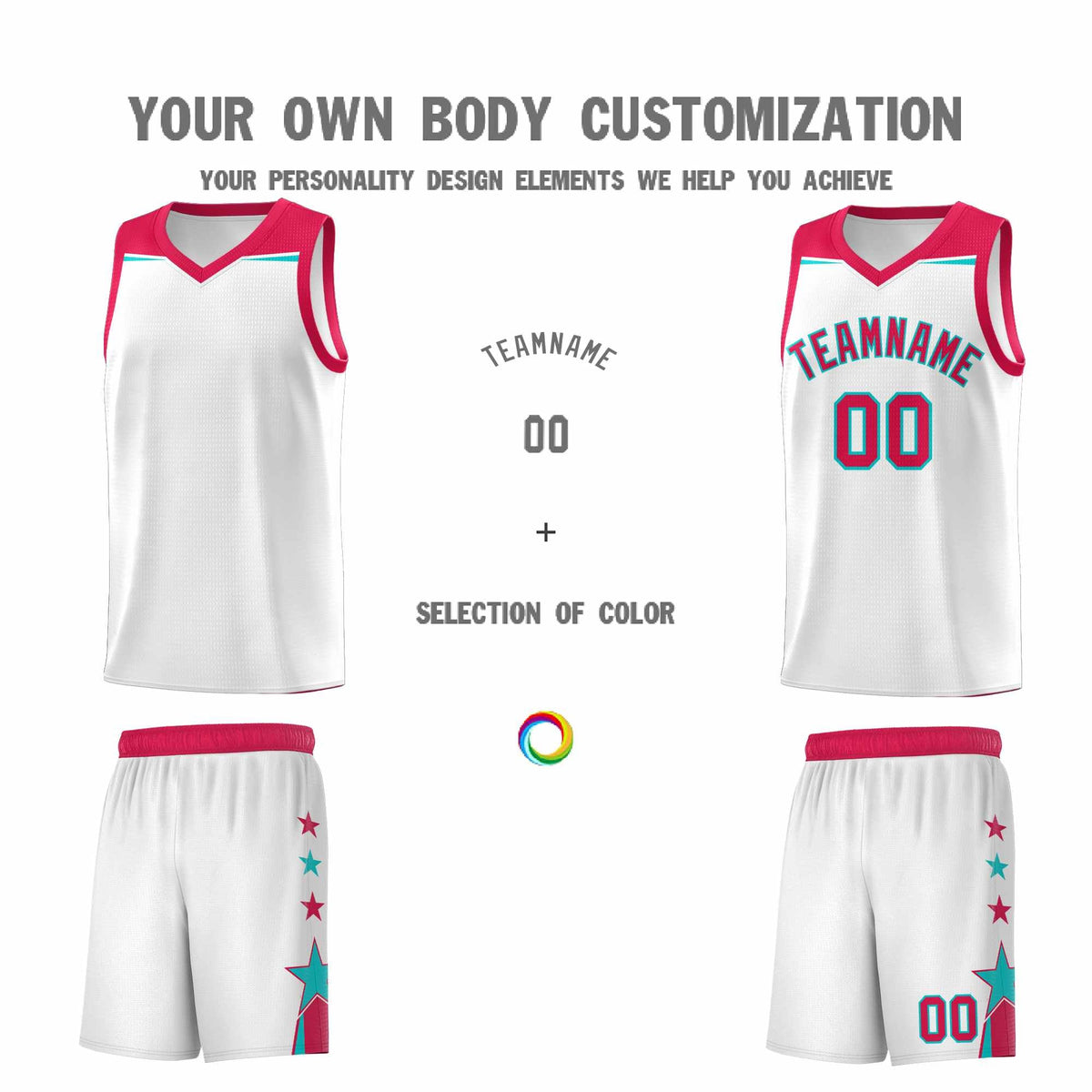 Custom Youth Basketball Uniform White Red Two Tone Side Star Color Block Team Jersey