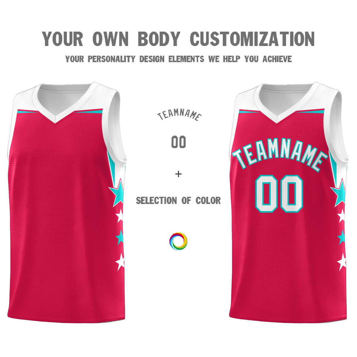 Custom Youth Basketball Uniform Red White Two Tone Side Star Add Name Number &amp; Logo