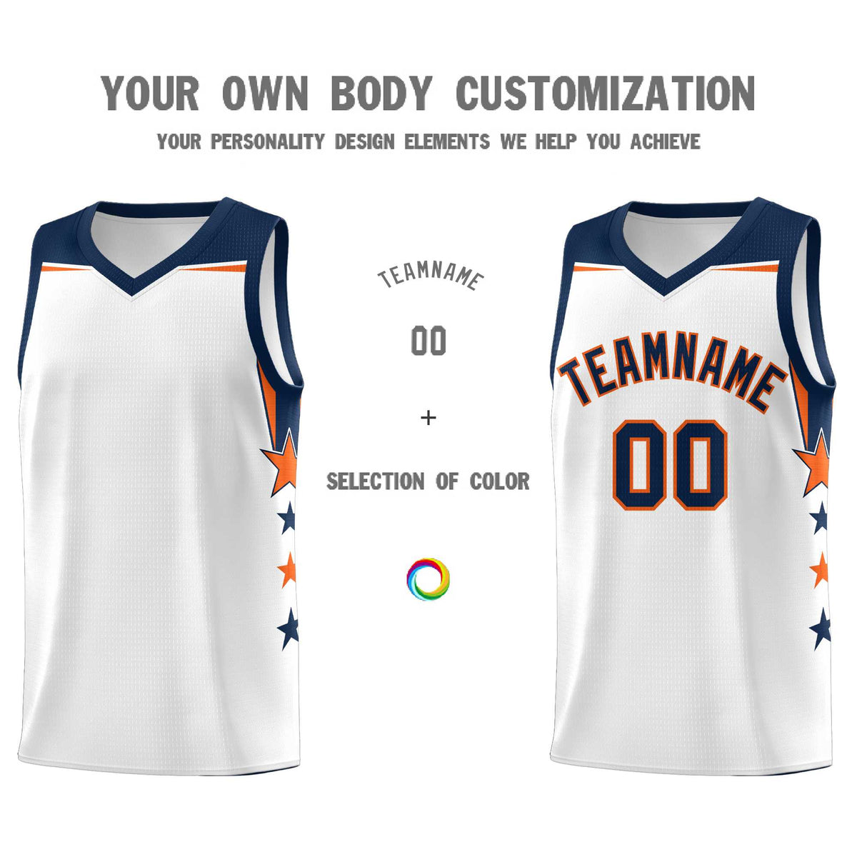 Custom Youth Basketball Uniform White Navy Two Tone Side Star Color Block Team Jersey