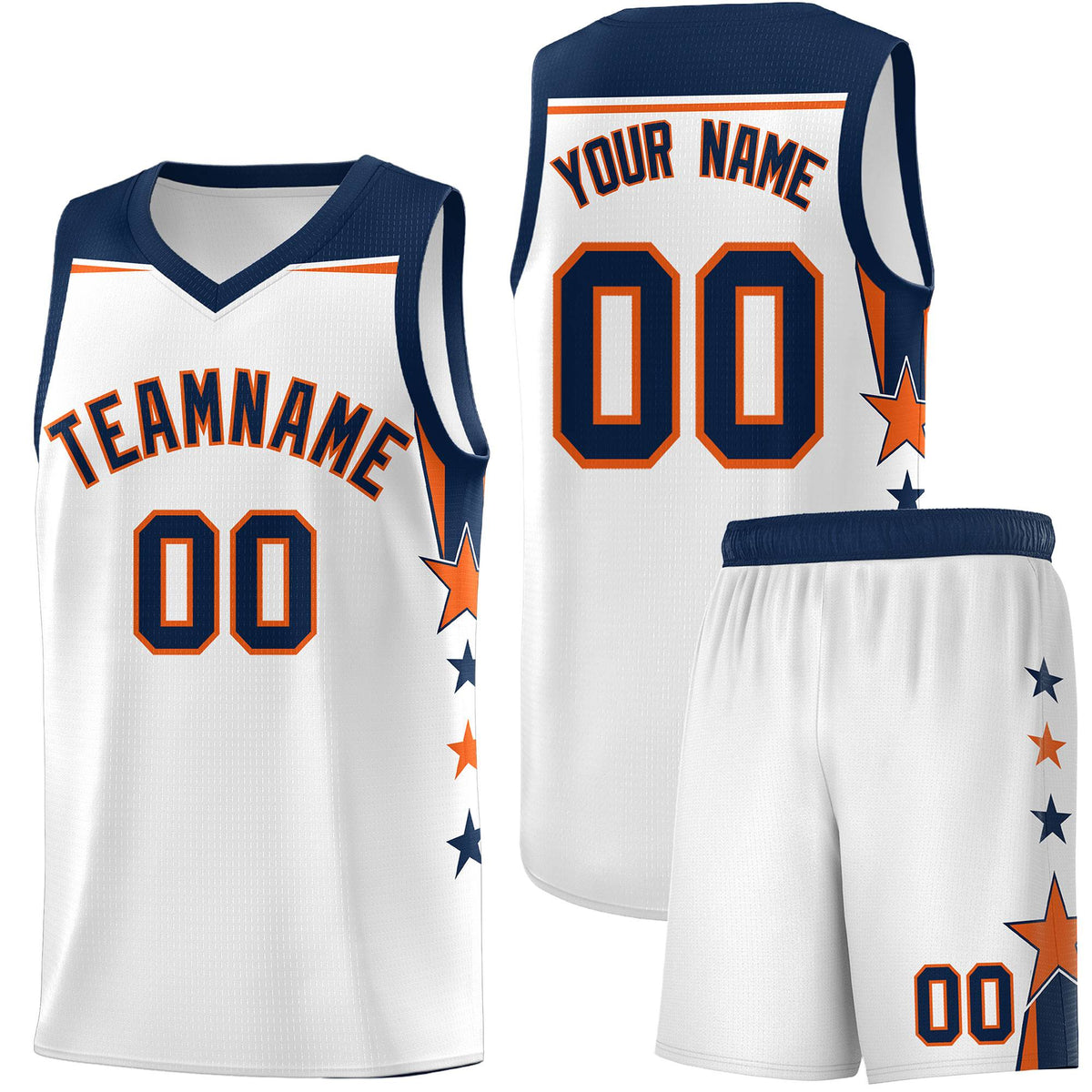 Custom Youth Basketball Uniform White Navy Two Tone Side Star Color Block Team Jersey