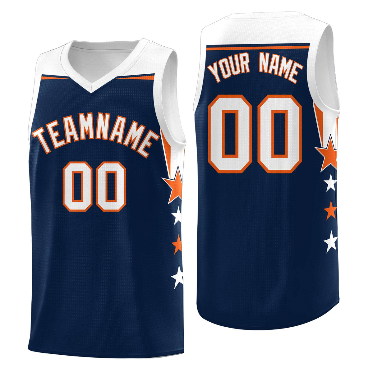 Custom Youth Basketball Uniform Navy White Two Tone Side Star Add Name Number &amp; Logo