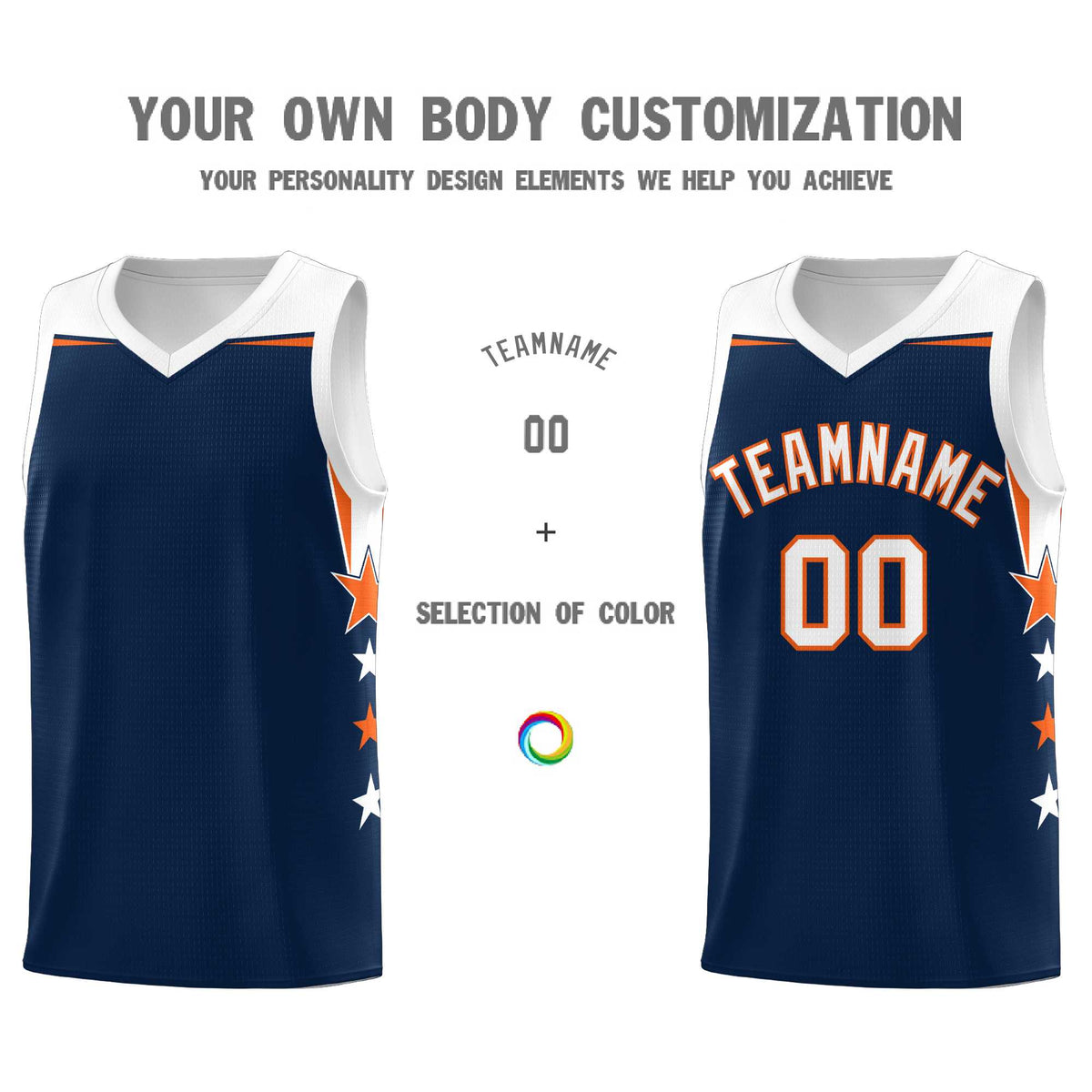 Custom Youth Basketball Uniform Navy White Two Tone Side Star Add Name Number &amp; Logo